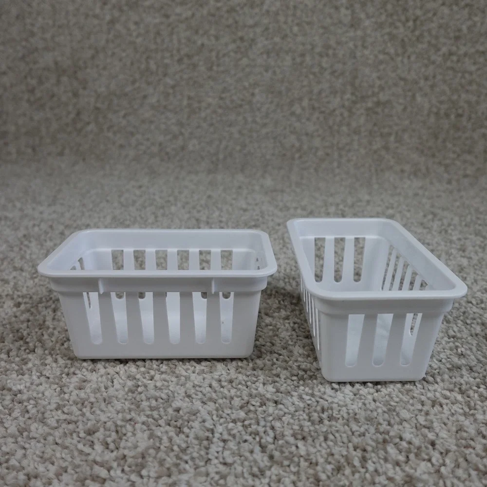 White Plastic Slotted Storage Baskets Set of 3 Drawer Organizers Bins